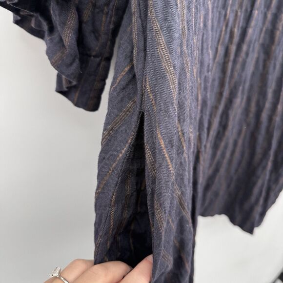 By Together Blue Striped Puff Sleeve Babydoll Mini Dress Size Large Boho Rayon - Picture 4 of 9